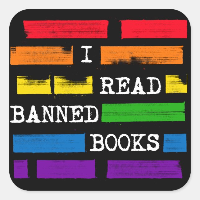 Sticker Carré J'Ai Lu Les Livres Interdits Rainbow Redacted (Devant)
