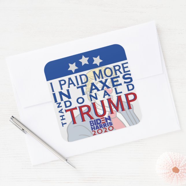 Sticker Carré J'ai payé plus d'impôts que Donald Trump Set de 6 (Enveloppe)