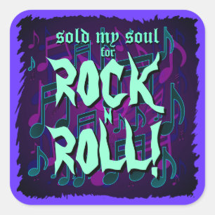 Sticker Carré J'ai vendu mon âme pour le Rock n Roll Bleu Vert V