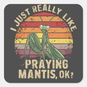 Sticker Carré J'Aimais Vraiment Prier Mantis Ok Insect Retro