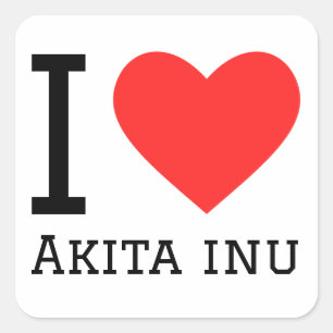 Sticker Carré J'aime Akita inu