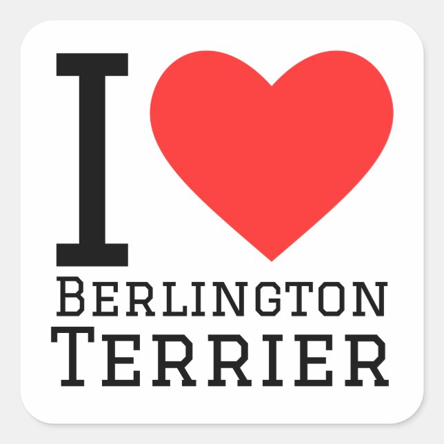Sticker Carré J'aime Berlington terrier (Devant)