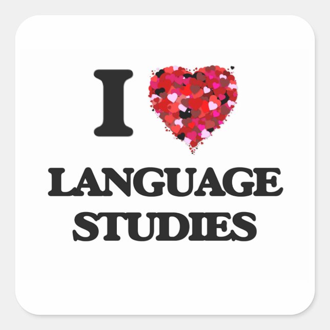 Sticker Carré J'aime des études de langue (Devant)