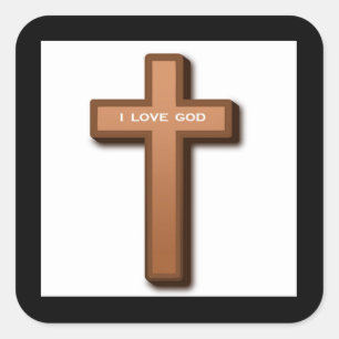STICKER CARRÉ "J'AIME DIEU" CROIX