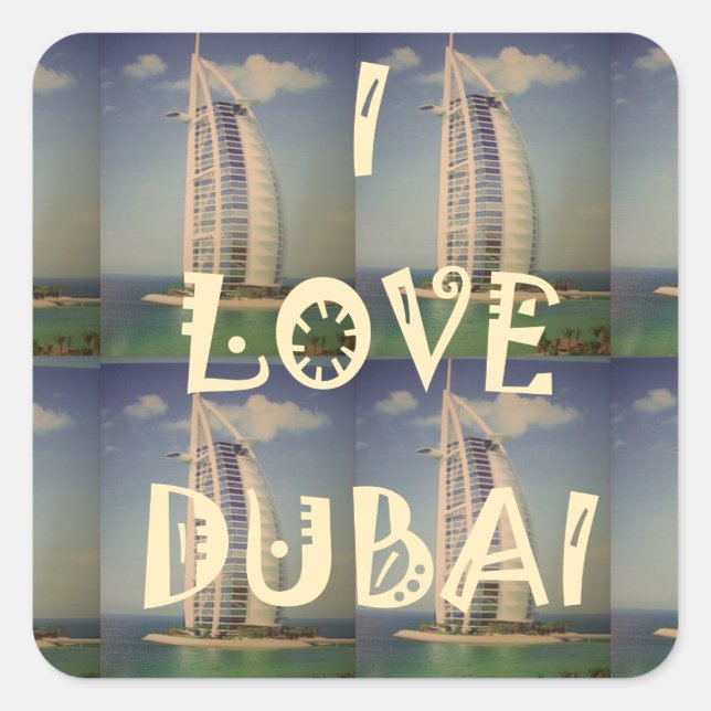Sticker Carré J'aime Dubaï (Devant)