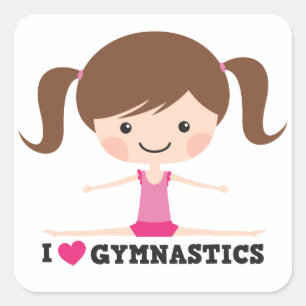 Sticker Carré J'aime gymnastique mignonne fille de dessin animé