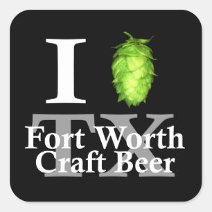 Sticker Carré J'aime (houblon) la bière de métier de Fort Worth