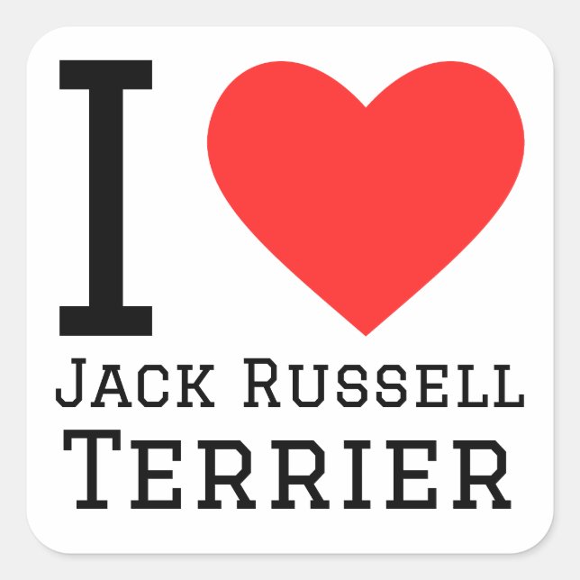 Sticker Carré J'aime Jack Russell terrier (Devant)