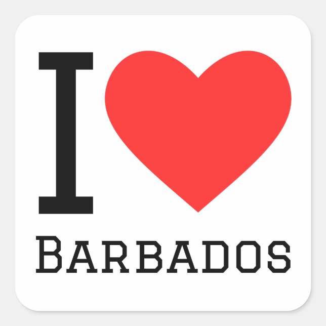 Sticker Carré J'aime la Barbade (Devant)