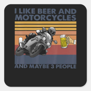 Sticker Carré J'Aime La Bière Et Les Motos - Motos Cadeau