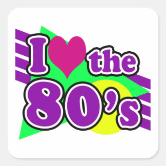 Sticker Carré J'aime la fête géométrique des années 80 Neon Eigh