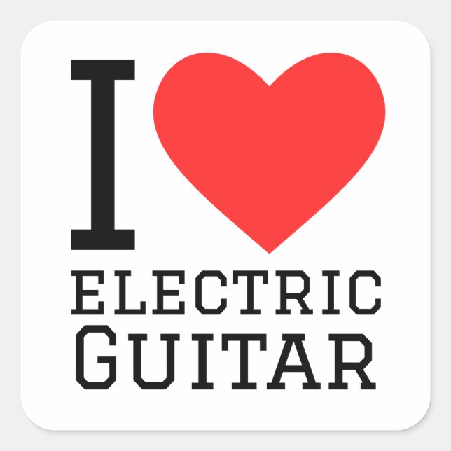 Sticker Carré J'aime la guitare électrique (Devant)