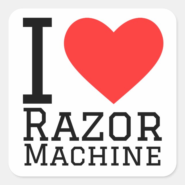 Sticker Carré J'aime la machine à rasoir (Devant)