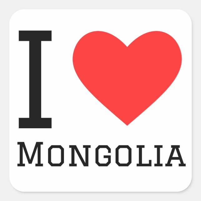 Sticker Carré J'aime la Mongolie  (Devant)