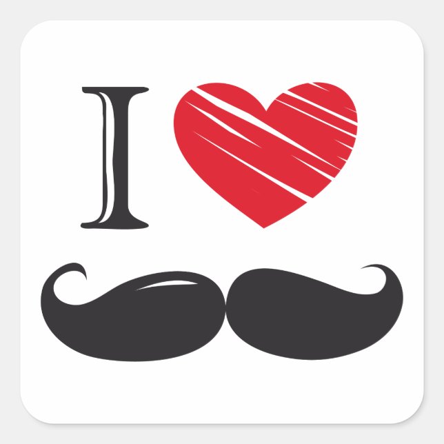 Sticker Carré J'aime la MOUSTACHE Nr 1 (Devant)