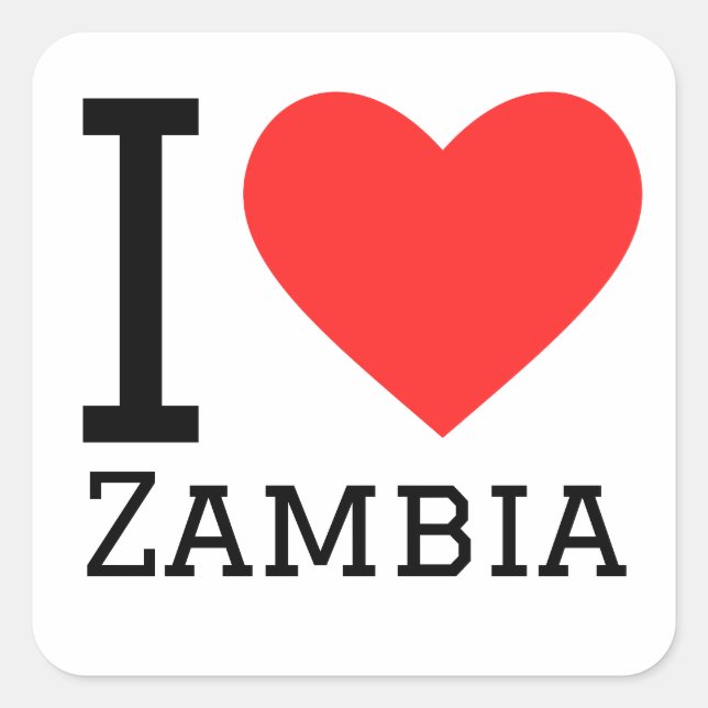 Sticker Carré J'aime la Zambie (Devant)