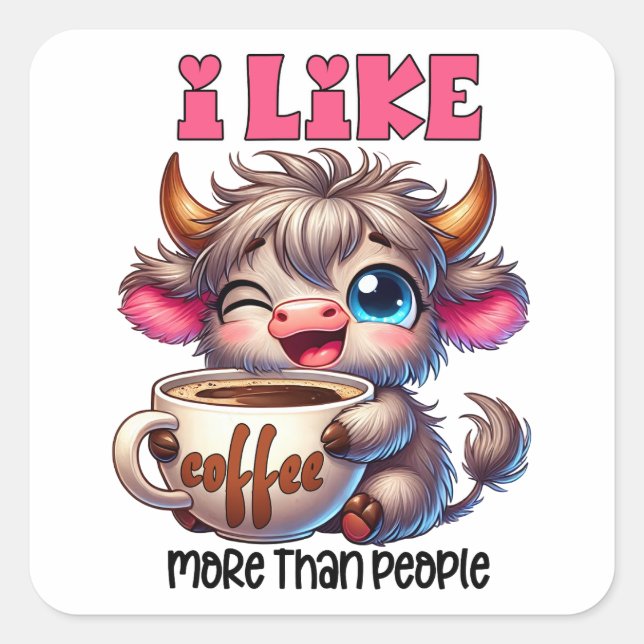 Sticker Carré J'aime le café plus que les gens  (Devant)