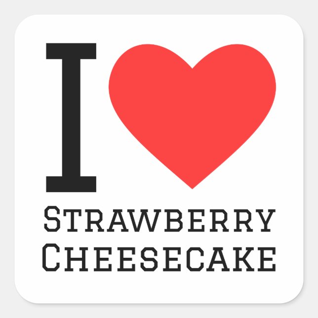 Sticker Carré J'aime le cheesecake aux fraises (Devant)