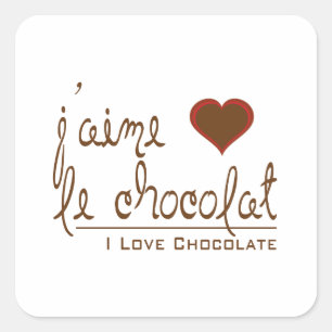 Sticker Carré J'aime le chocolat, en français !