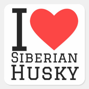 Sticker Carré J'aime le husky sibérien