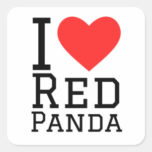 Sticker Carré J'aime le panda rouge
