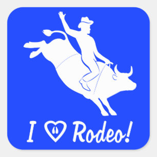 Sticker Carré J'aime le rodéo ! Équitation de Taureau