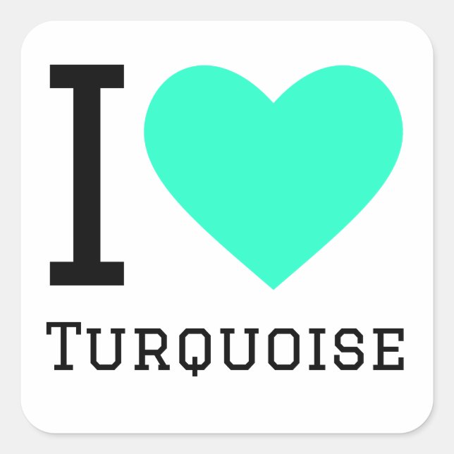 Sticker Carré J'aime le turquoise (Devant)