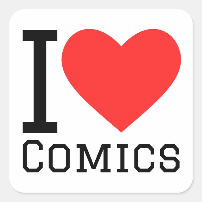 Sticker Carré J'aime les bandes dessinées (Devant)