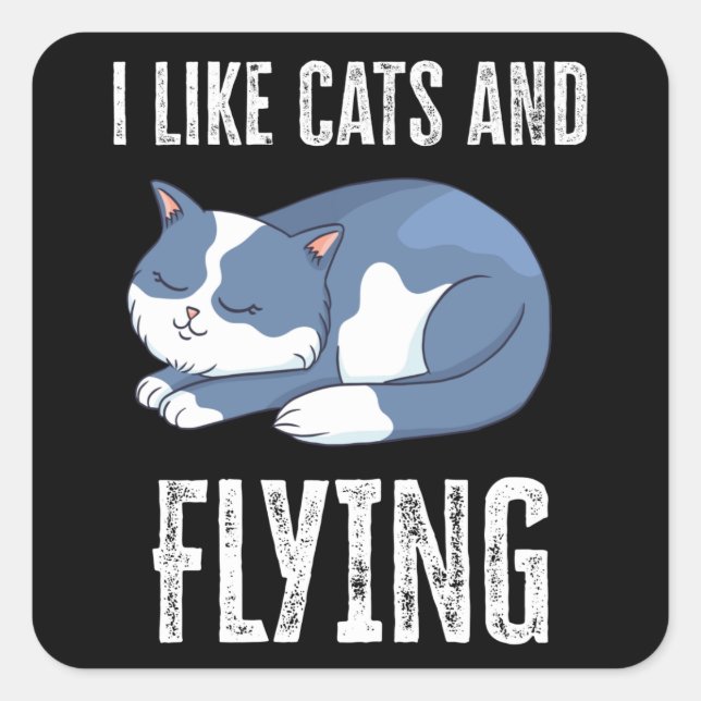 Sticker Carré J'aime les chats et les cadeaux volants (Devant)