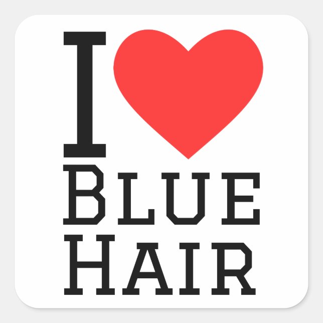 Sticker Carré J'aime les cheveux bleus (Devant)