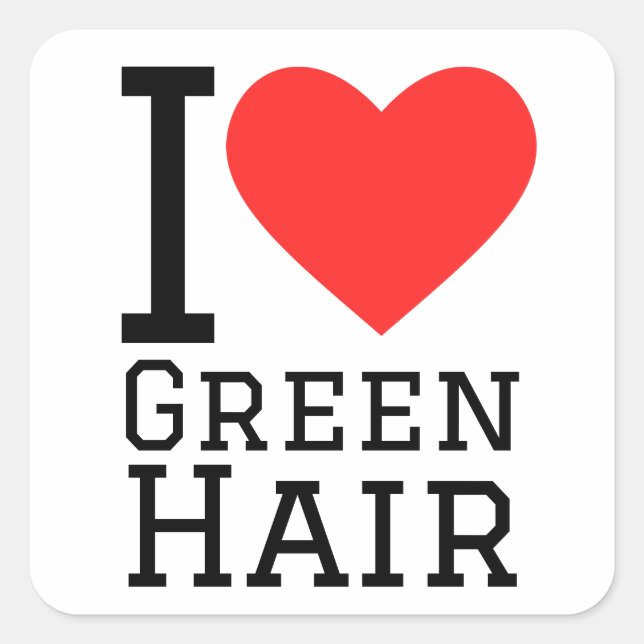 Sticker Carré J'aime les cheveux verts (Devant)