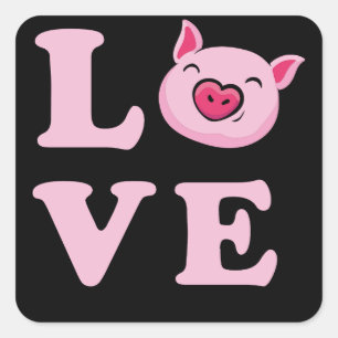 Sticker Carré J'Aime Les Cochons Amusants Cochon Lover