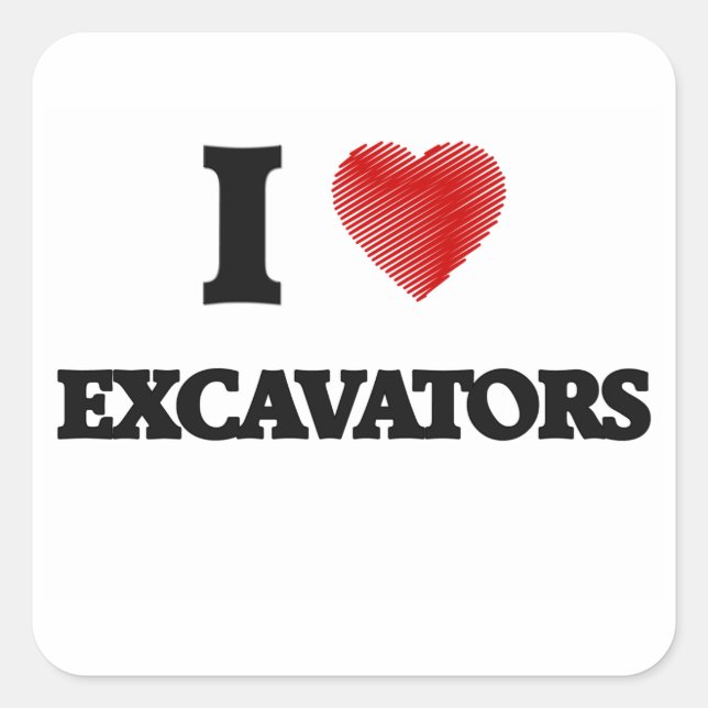 Sticker Carré J'aime les EXCAVATRICES (Devant)
