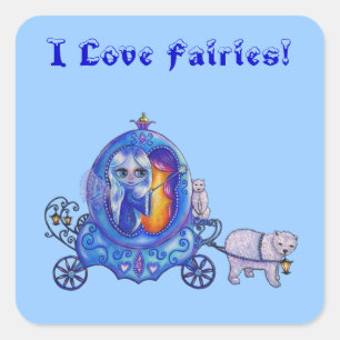 Sticker Carré J'Aime Les Fées ! Fée, Porte-bulles, Ours Polaire