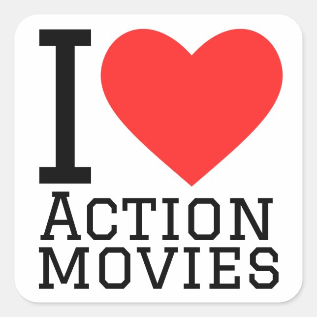 Sticker Carré J'aime les films d'action (Devant)
