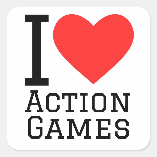 Sticker Carré J'aime les jeux d'action (Devant)