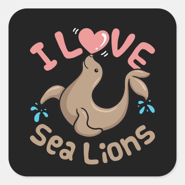 Sticker Carré J'aime les lions de mer (Devant)