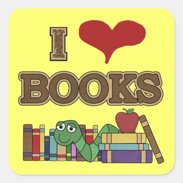Sticker Carré J'aime les livres (Devant)