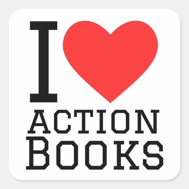 Sticker Carré J'aime les livres d'action (Devant)