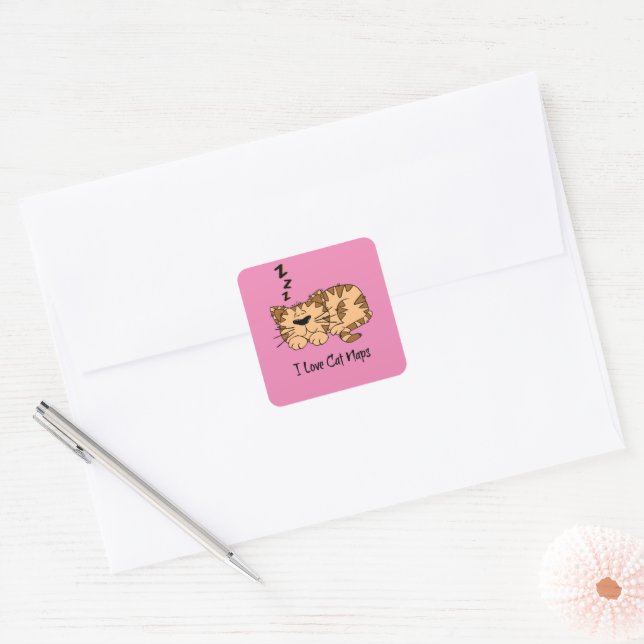 Sticker Carré J'Aime Les Naps De Chat, (Enveloppe)