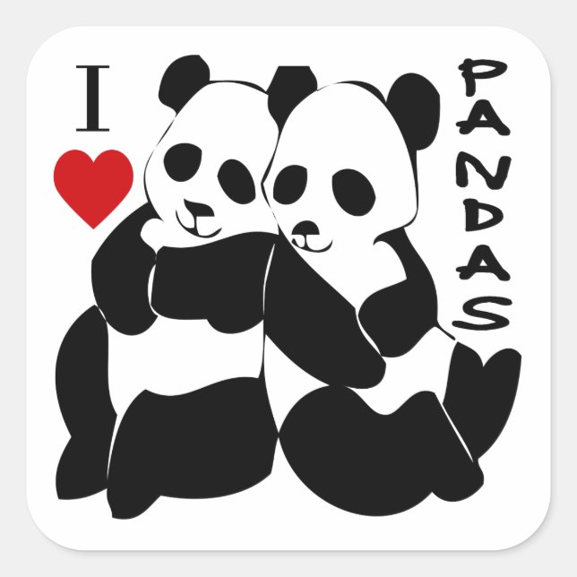 Sticker Carré J'aime les pandas (Devant)