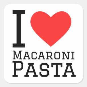 Sticker Carré J'aime les pâtes aux macaroni
