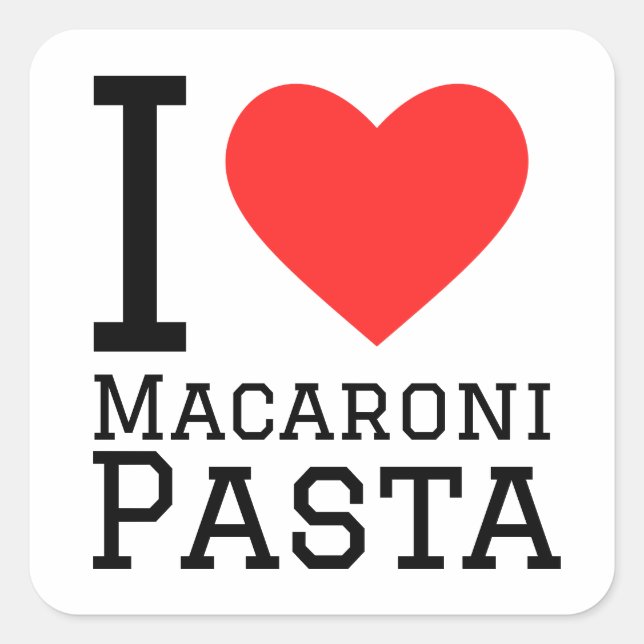 Sticker Carré J'aime les pâtes aux macaroni (Devant)