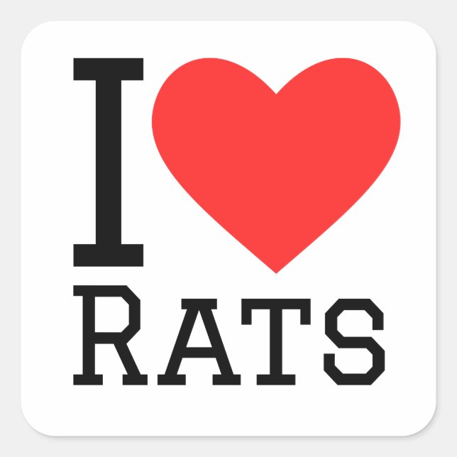 Sticker Carré J'aime les rats (Devant)