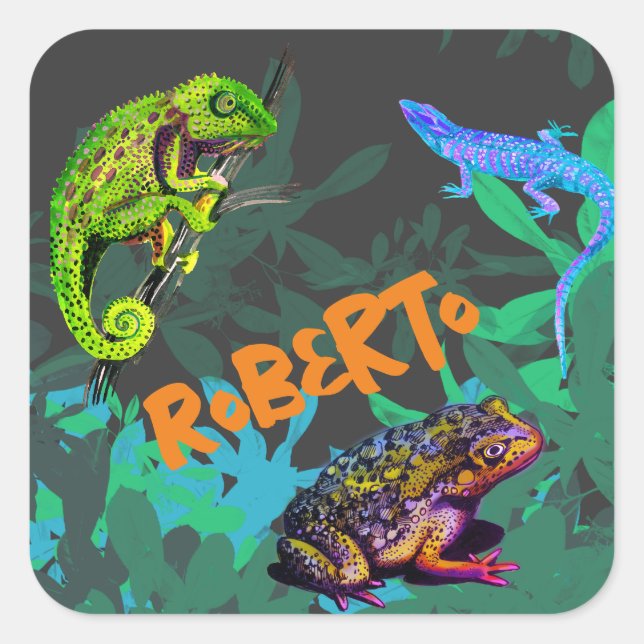 Sticker Carré J'aime les reptiles (Devant)