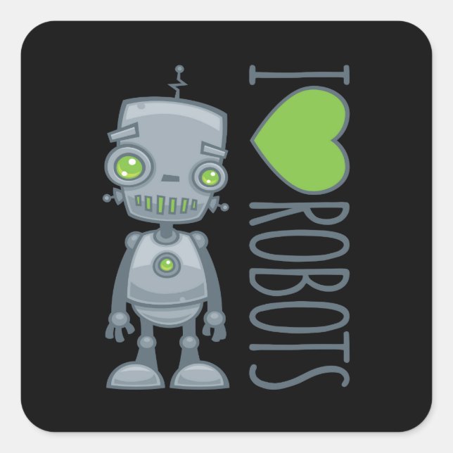 Sticker Carré J'aime les robots (Devant)