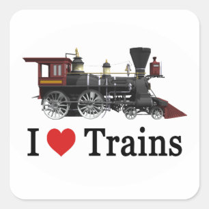 Sticker Carré J'aime les trains
