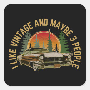 Sticker Carré J'aime les voitures anciennes et peut-être 3 perso