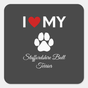 Sticker Carré J'aime ma coutume de chien Staffordshire Bull Terr