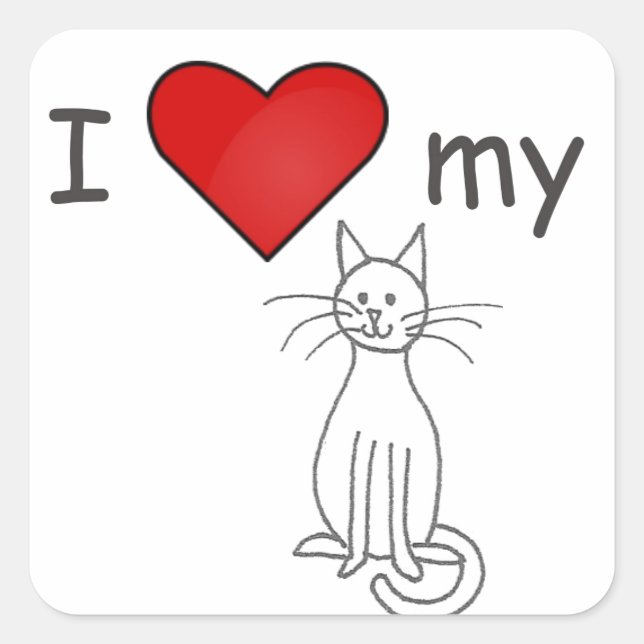 Sticker Carré J'Aime Mon Chat - Blanc (Devant)